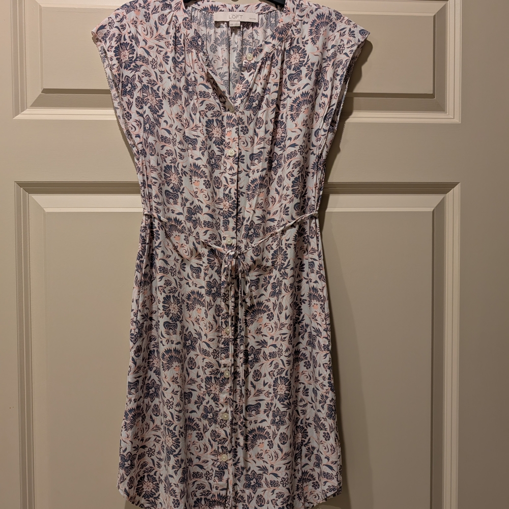 LOFT Pink and Blue Floral Mini Dress
